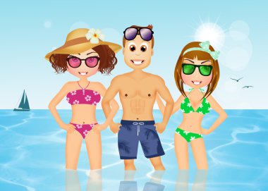 seksi kız ve adam denizde