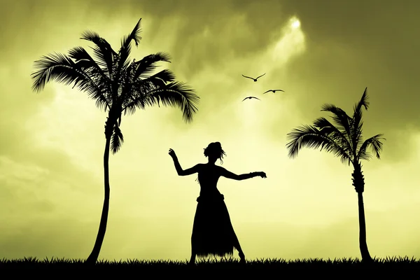 Menina havaiana dançando na ilha — Fotografia de Stock