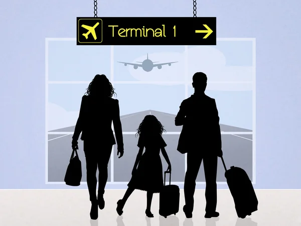 Familie im Terminal des Flughafens — Stockfoto