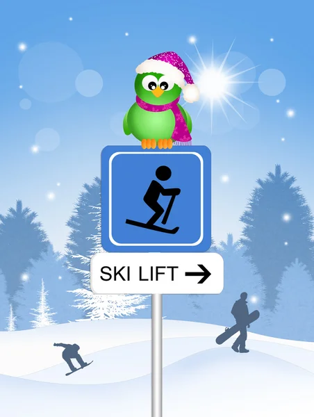 Fågel på skilift tecken — Stockfoto