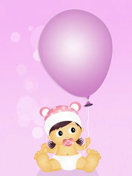 Baby female with balloon — Stock Photo, Image