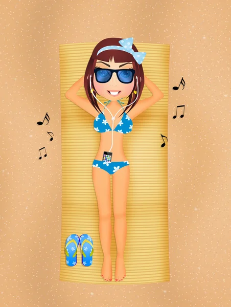 Mädchen hört beim Sonnenbaden Musik — Stockfoto