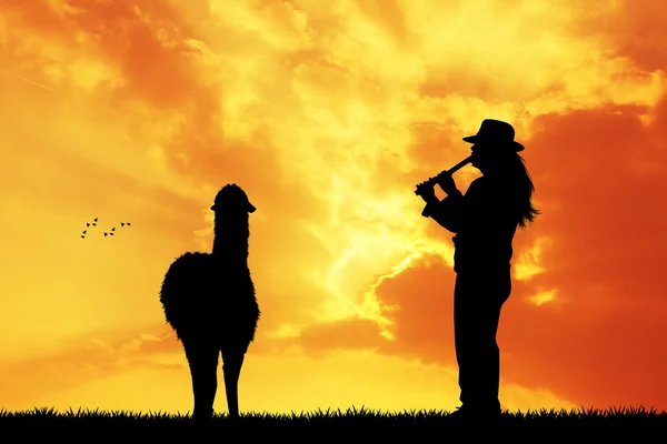 Peruvian men at sunset — Stock Photo, Image