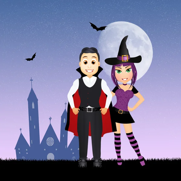 Paar in kostuum voor Halloween — Stockfoto