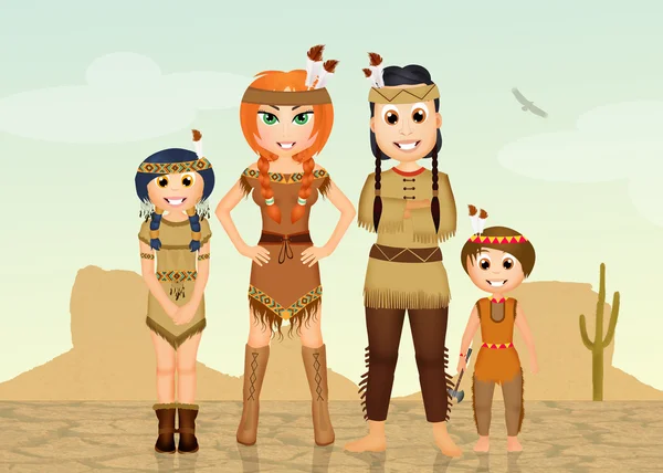 Indianen familie in de woestijn — Stockfoto