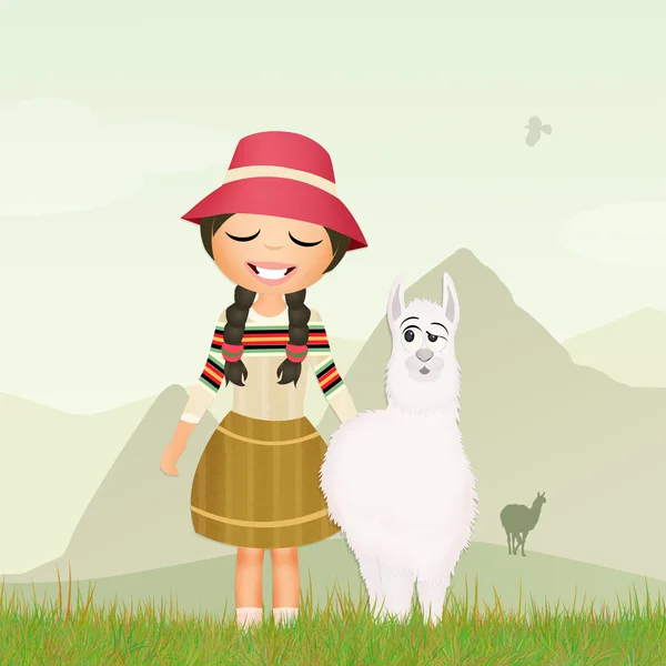 Chica peruana con alpaca —  Fotos de Stock