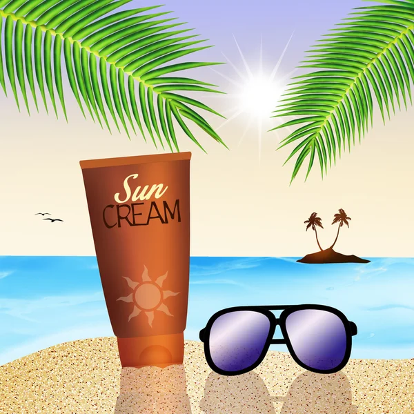 Sun cream on the beach — Stock Photo, Image