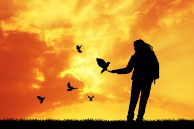 Kız güvercinler beslemeleri