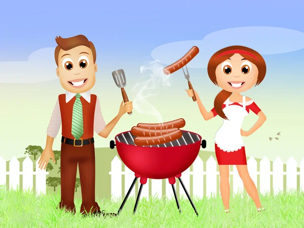 Pareja en una barbacoa — Foto de Stock