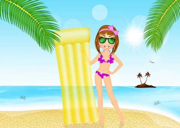 Chica con airbed mar en verano — Foto de Stock