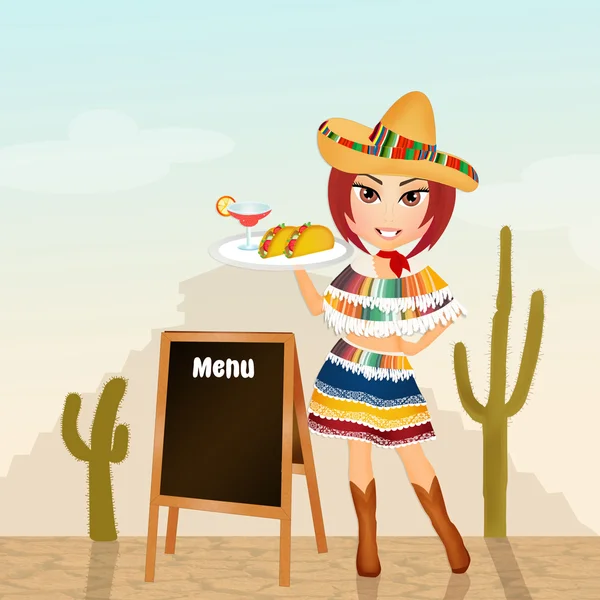 멕시코 메뉴와 소녀 — 스톡 사진