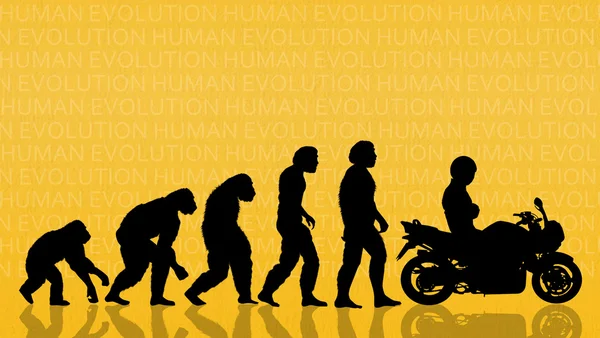 Evolução humana com motocicleta — Fotografia de Stock