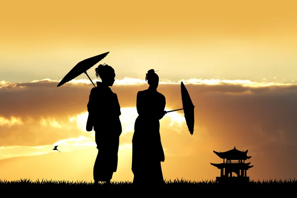 Geisha at sunset — Stock Photo, Image