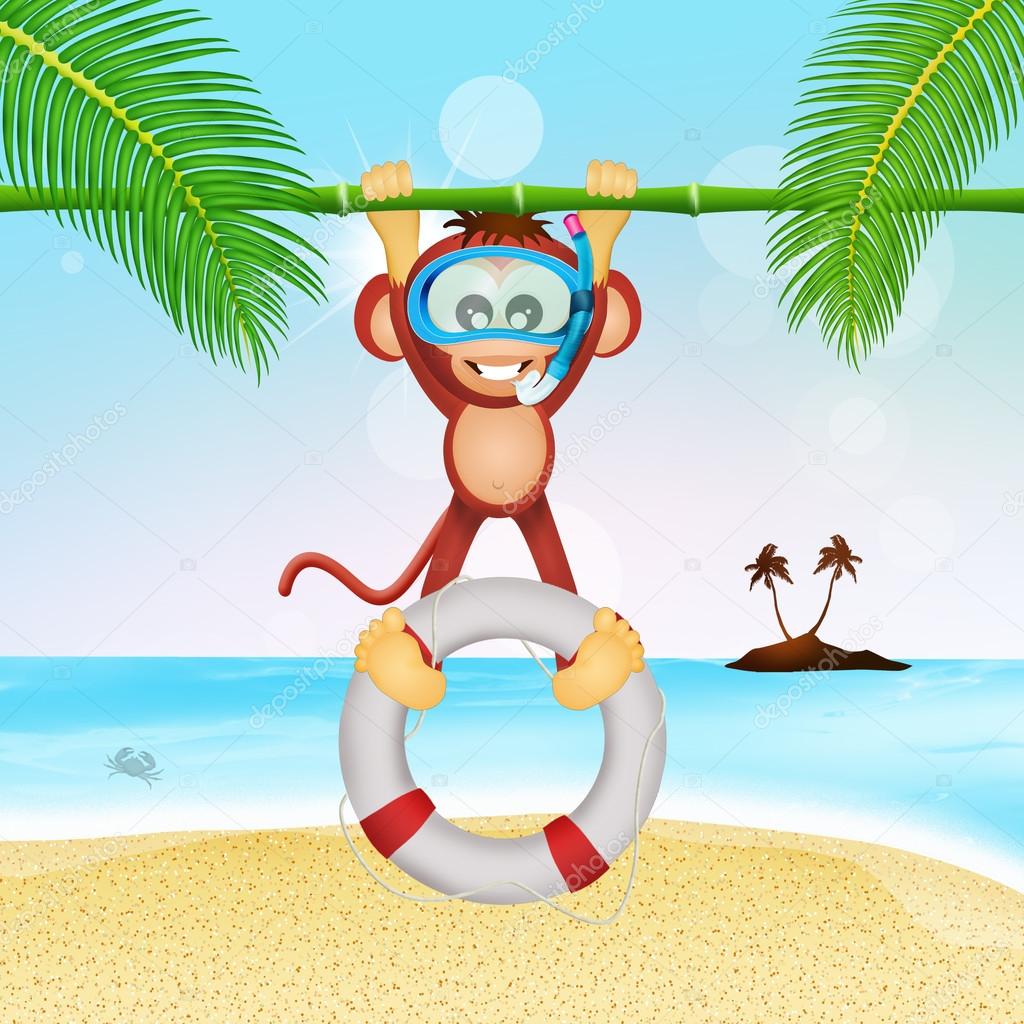 monkey lifeguard with lifebelt