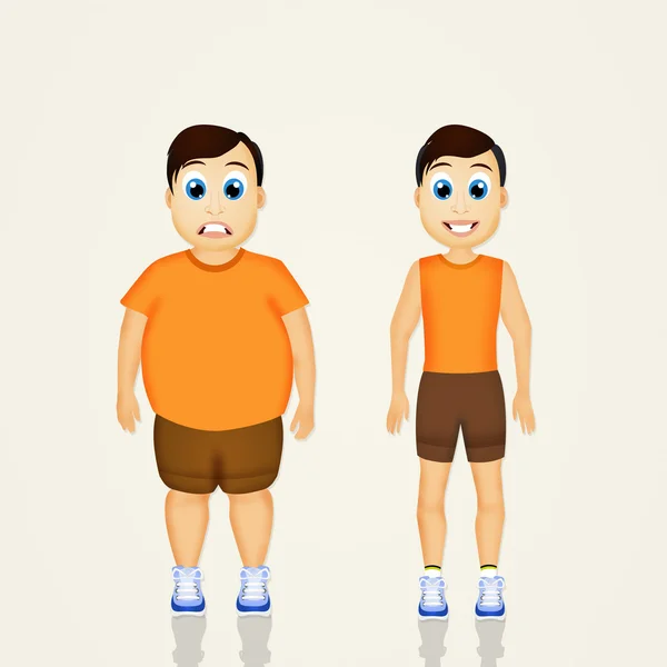 Obézní muž před a po sportu — Stock fotografie