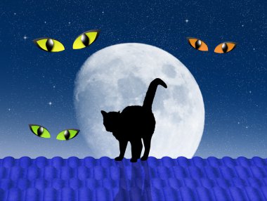 Cadılar Bayramı kedi çatı üzerinde