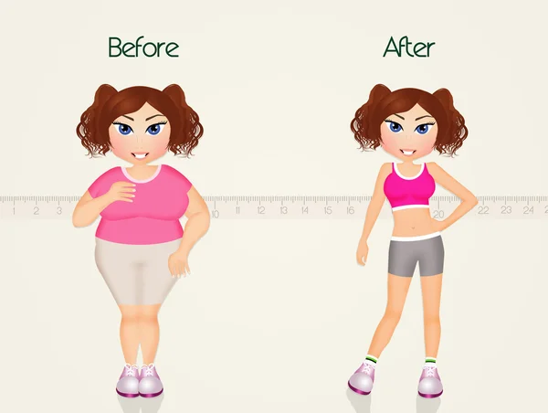 Девушка до и после диеты — стоковое фото