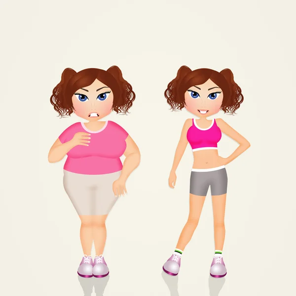 Obézní ženy před a po sportu — Stock fotografie