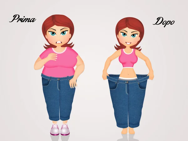 Vrouw vóór en na het dieet — Stockfoto