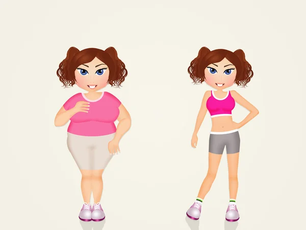 Overweight women before and after sport — Stock Photo, Image