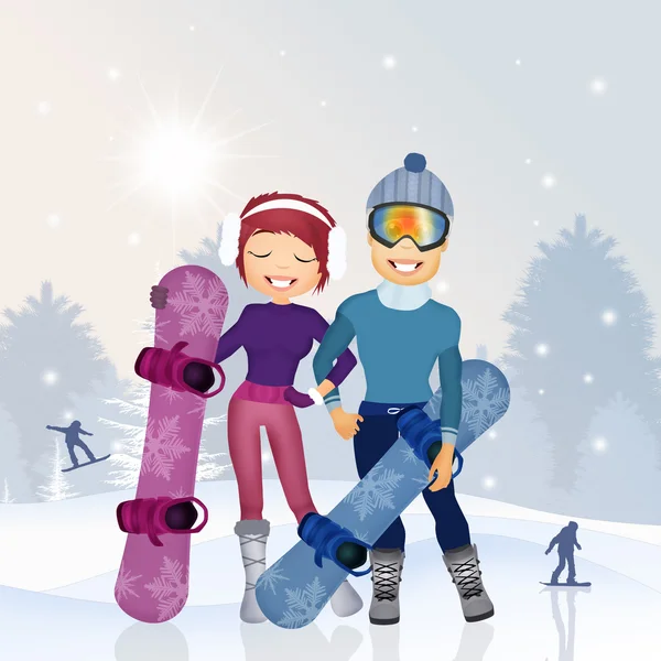 Couple with snowboard — Stock Photo, Image