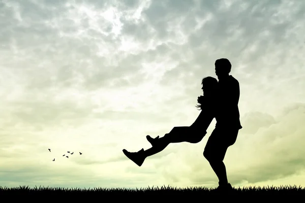 Happy couple at sunset — Stock Photo, Image