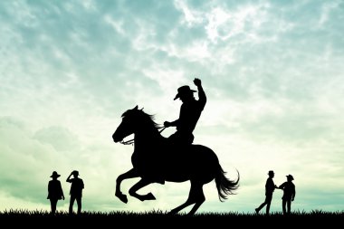 Rodeo cowboy at sunset clipart