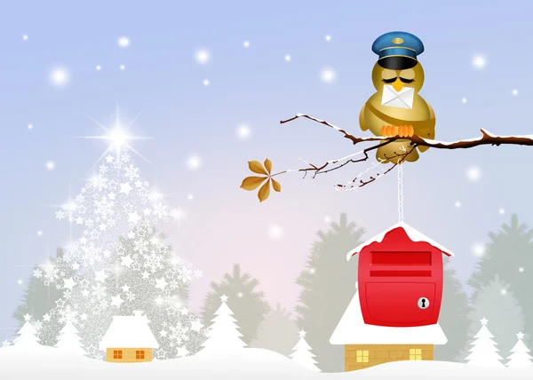 Carteiro pássaro com carta de Papai Noel — Fotografia de Stock