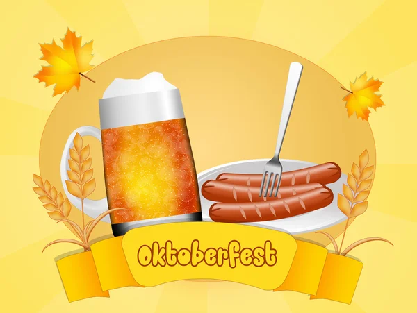 Oktoberfest beer and sausages — Stock Photo, Image