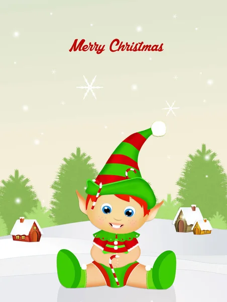 Funny Illustration Elf Baby Christmas — Stock Photo, Image