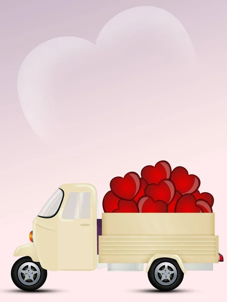 Pickup Caminhão Traz Corações Para Dia Dos Namorados — Fotografia de Stock
