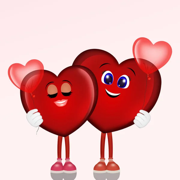 Paar Herzen Mit Herzförmigen Luftballons — Stockfoto