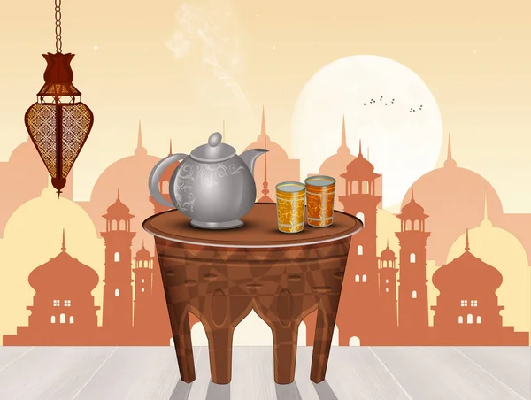 Ilustracja Marokańskiej Herbaty Usługi — Zdjęcie stockowe