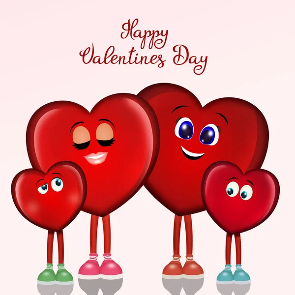 Illustration Postcard Valentine Day Hearts Family — Stock Photo, Image