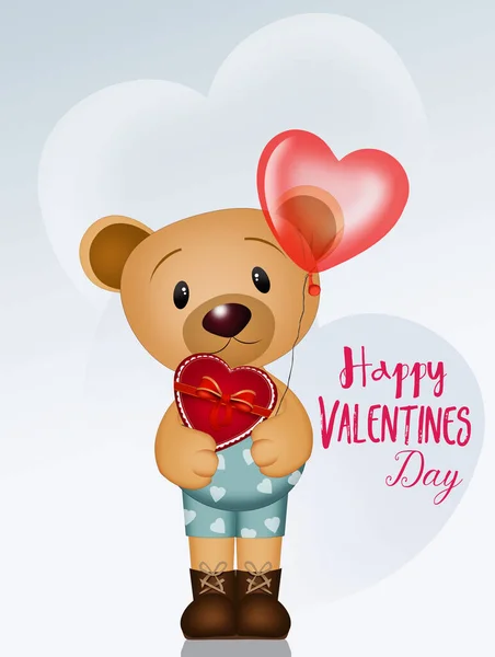 Funny Illustration Valentine Day Bear Heart Shape Balloon — Stock Photo, Image
