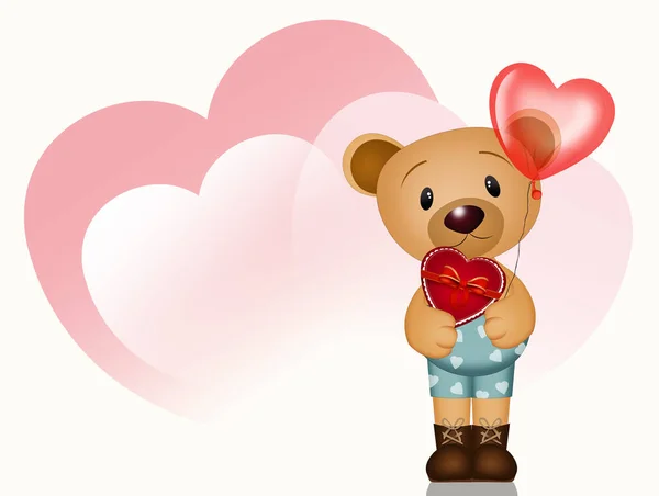 Illustration Funny Bear Chocolates Heart Shape Balloon — Stock Photo, Image