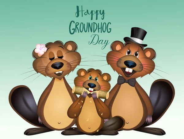 Illustration Vykort För Groundhog Dag — Stockfoto