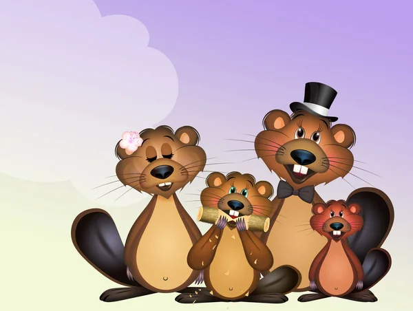 Illustration Drôle Famille Marmottes — Photo