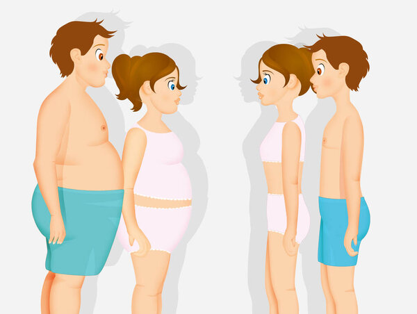 иллюстрация двух маленьких братьев с проблемами ожирения