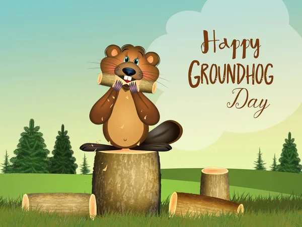 Ilustrasi Kartu Pos Untuk Hari Groundhog Stok Lukisan  