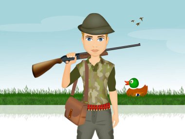 Tüfekli avcı adam çizimi