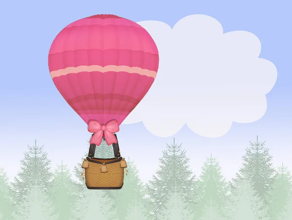 女婴用粉红热气球图解 — 图库照片