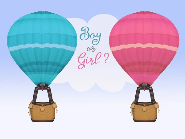 Illustration Einer Lustigen Postkarte Für Eine Geschlechterparty Mit Heißluftballons — Stockfoto