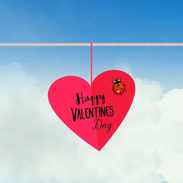 Illustrazione Della Decorazione Del Cuore Appeso Con Coccinella San Valentino — Foto Stock