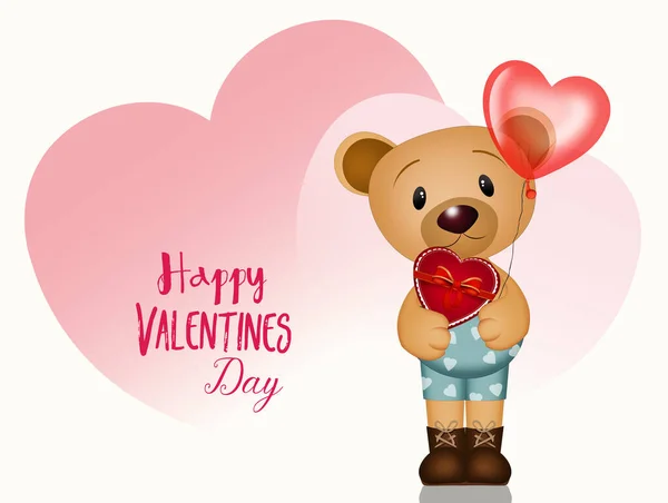 Śmieszne Ilustracja Walentynki Niedźwiedziem Kształcie Serca Balon — Zdjęcie stockowe