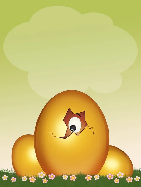Pulcino Uovo Pasqua Dorato — Foto Stock