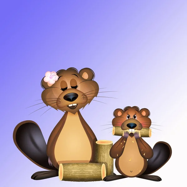 Boa Ilustração Marmotas Com Troncos — Fotografia de Stock