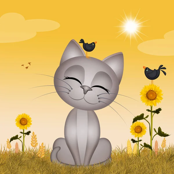 Illustration Kitten Summer — Stock Photo, Image