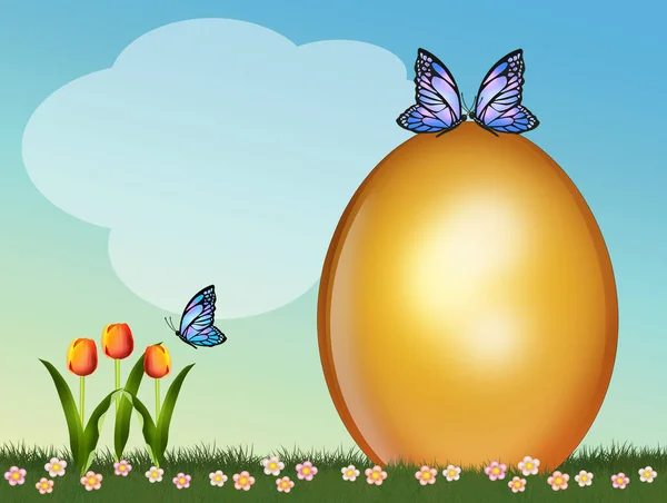 Illustration Der Osterpostkarte Mit Blauen Schmetterlingen — Stockfoto