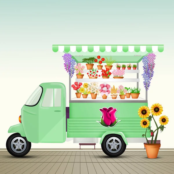 Illustration Der Straße Pickup Truck Florist — Stockfoto
